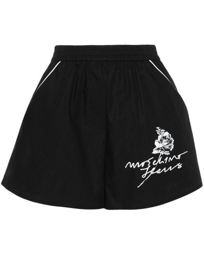 Moschino Jeans Flower-print Cotton Shorts - Black