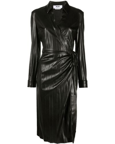 MSGM Faux-leather Pleated Dress - Black