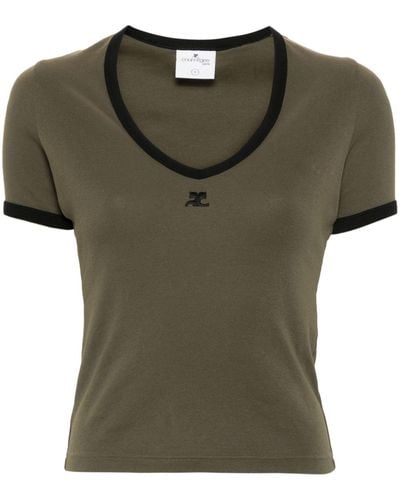 Courreges T-Shirt mit Logo-Patch - Grün