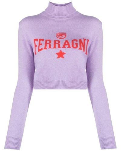 Chiara Ferragni Rollkragenpullover mit Intarsien-Logo - Pink