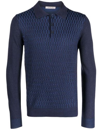 Corneliani Patterned Intarsia-knit Polo Shirt - Blue