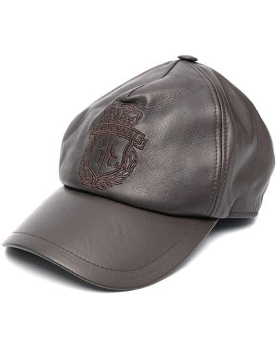 Billionaire Logo-embroidery Leather Cap - Grey