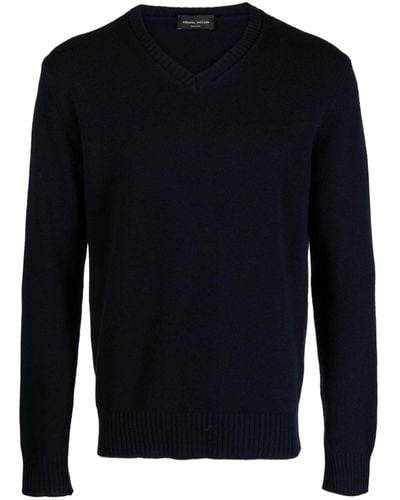 Roberto Collina V-neck Merino Wool Sweater - Blue