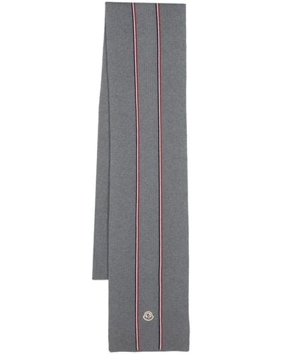 Moncler Logo-appliqué Virgin-wool Scarf - Grey