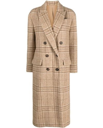Brunello Cucinelli Plaid Double-breasted Coat - Natural