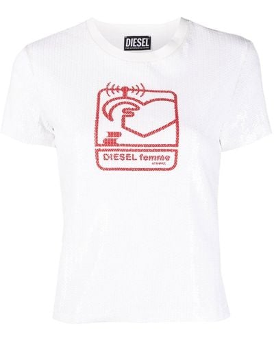 DIESEL Camiseta con lentejuelas y logo - Blanco