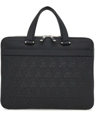 Ferragamo Monogram-embossed Leather Briefcase - Black