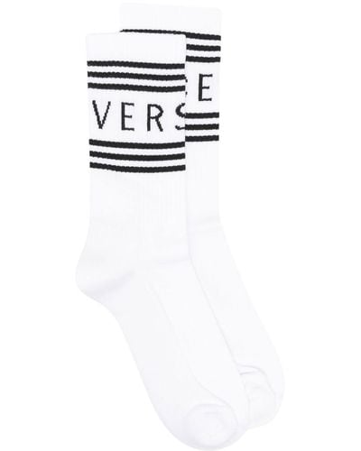 Versace Ribbed Socks With Logo Print - White