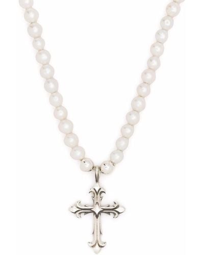 Emanuele Bicocchi Pearl Necklace With Cross - Metallic