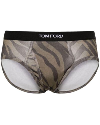 Tom Ford Zebra-print Cotton Briefs - Gray