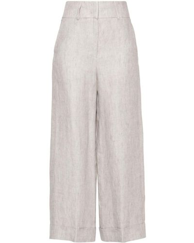 Peserico Herringbone Linen Straight Trousers - White