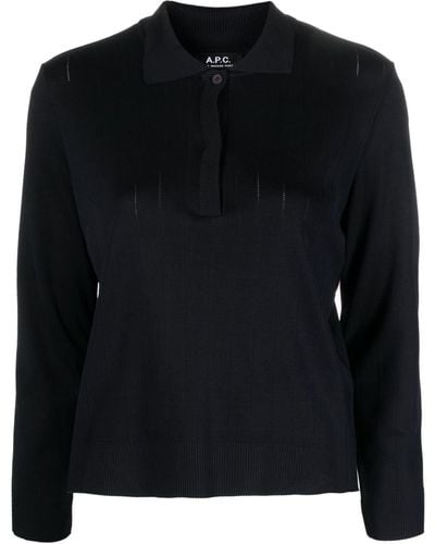 A.P.C. Cotton Knitted Polo Shirt - Black