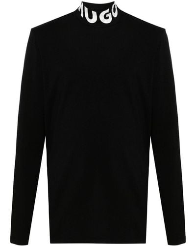 HUGO Logo-print Roll-neck Sweatshirt - Black