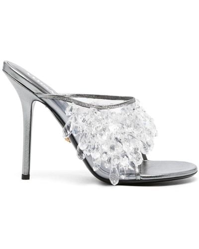 Versace Crystal Chandelier Metallic Mules - White