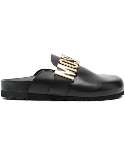 Moschino Logo-plaque Leather Mules - Black