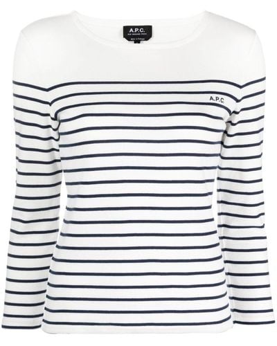 A.P.C. Camiseta a rayas con manga larga - Blanco