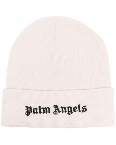 Palm Angels Bonnet en laine à logo brodé - Blanc