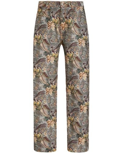 Etro Floral-jacquard Straight Jeans - Grey