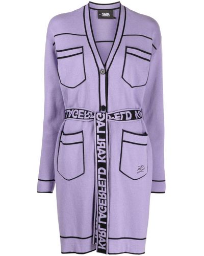 Karl Lagerfeld Contrasting Trim Belted Cardi-coat - Purple