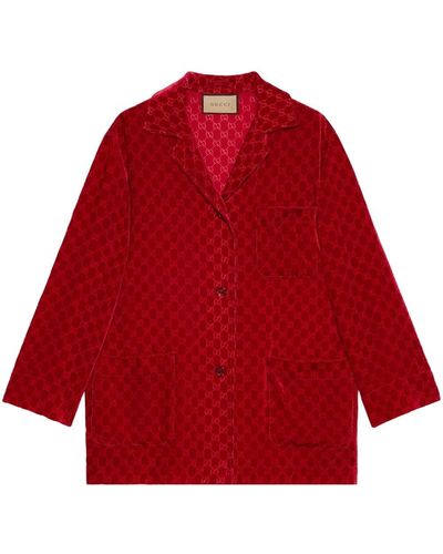 Gucci Camisa de terciopelo con motivo GG - Rojo