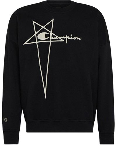 Rick Owens X Champion Logo-embroidered Cotton Sweatshirt - Black