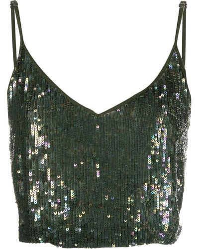 P.A.R.O.S.H. Sequin-embellished Cropped Cami Top - Green