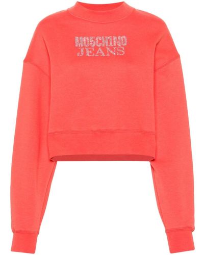 Moschino Jeans Sweat à ornements strassés - Rouge