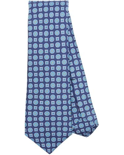 Kiton Graphic-print Silk Tie - Blue
