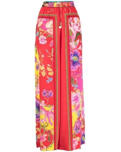 Camilla Floral-print Silk Straight Pants - Red