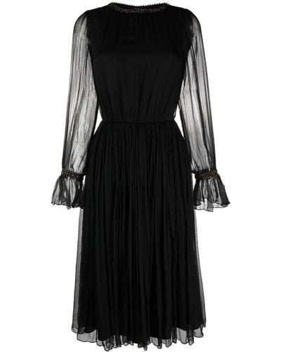 Nissa Bead-embellished Silk Midi Dress - Black