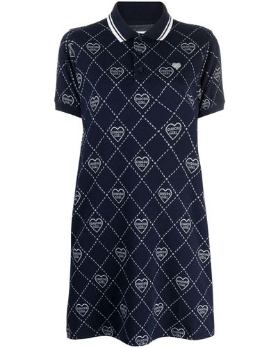 Chocoolate Kleid mit Logo-Print - Blau