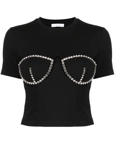 Area Bustier-style Crystal-embellished T-shirt - Black
