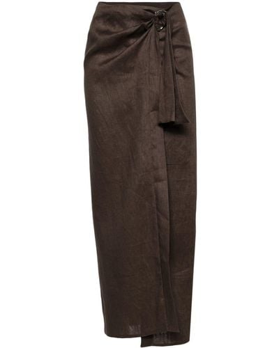 MANURI Asymmetric Linen Maxi Skirt - Brown