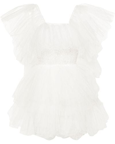 Loulou Vestido corto con bordado floral - Blanco