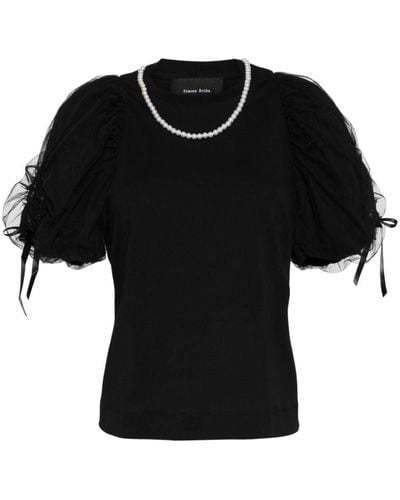 Simone Rocha Puffärmel-T-Shirt mit Perlenkette - Schwarz