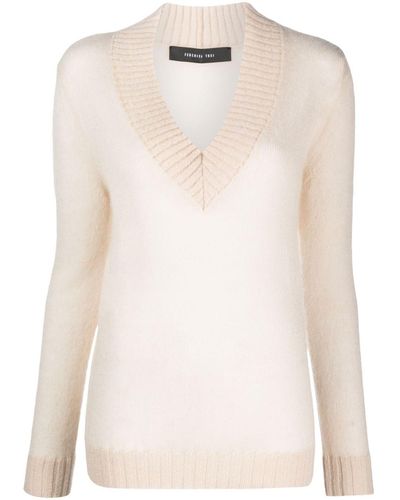 FEDERICA TOSI V-neck Mohair-blend Sweater - Natural