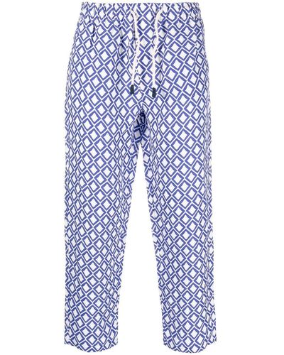 Peninsula Patterned Cropped Linen Trousers - Blue