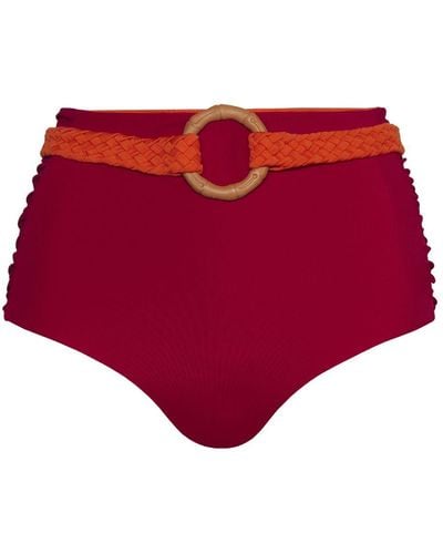 Johanna Ortiz Belted-waist Reversible Bikini Bottoms - Red