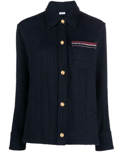 Thom Browne Rwb-striped Tweed Shirt Jacket - Blue