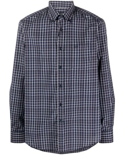Paul & Shark Grid-pattern Organic-cotton Shirt - Blue
