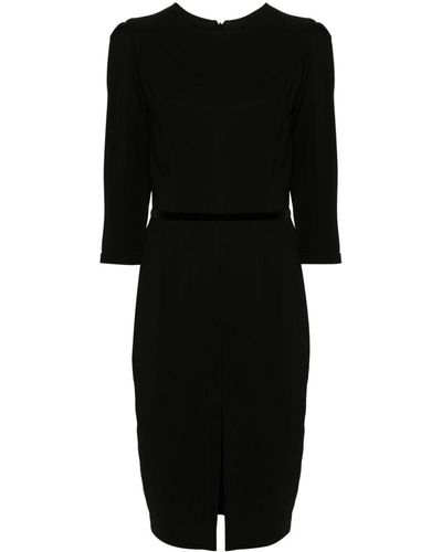 Styland Velvet-detail Midi Dress - Black