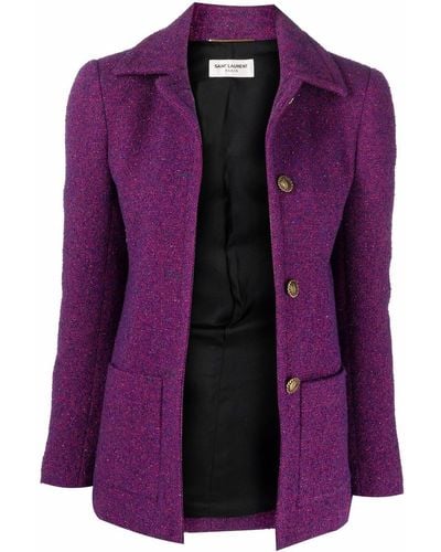 Saint Laurent Button-up Tweed Jacket - Purple