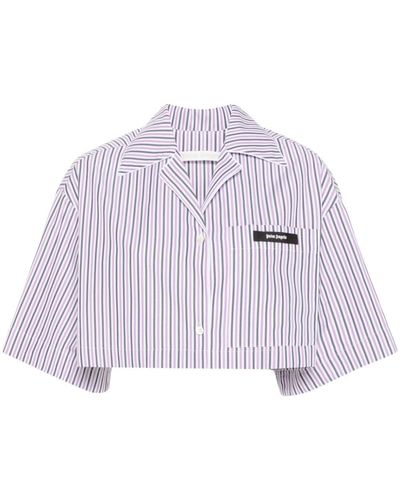 Palm Angels Logo-tag Cropped Striped Shirt - Purple