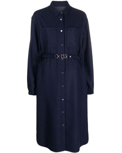 Moncler Belted Wool-blend Shirtdress - Blue