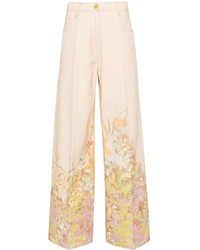 Forte Forte Floral-print Cotton Palazzo Trousers - Natural