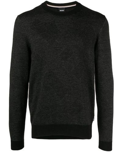 BOSS Crew-neck Virgin Wool Sweater - Black