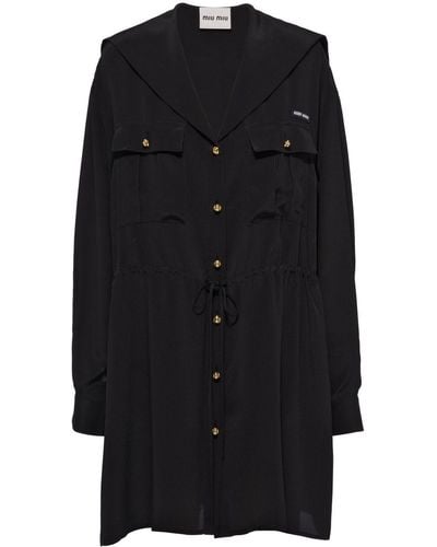 Miu Miu Robe-chemise en crêpe de chine - Noir
