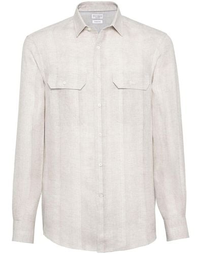 Brunello Cucinelli Gestreiftes Hemd aus Leinen - Weiß