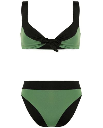 Fisico Bikini mit Schnürung in Colour-Block-Optik - Grün
