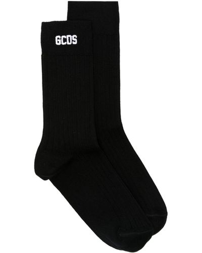 Gcds Logo-embroidered Ribbed Socks - Black